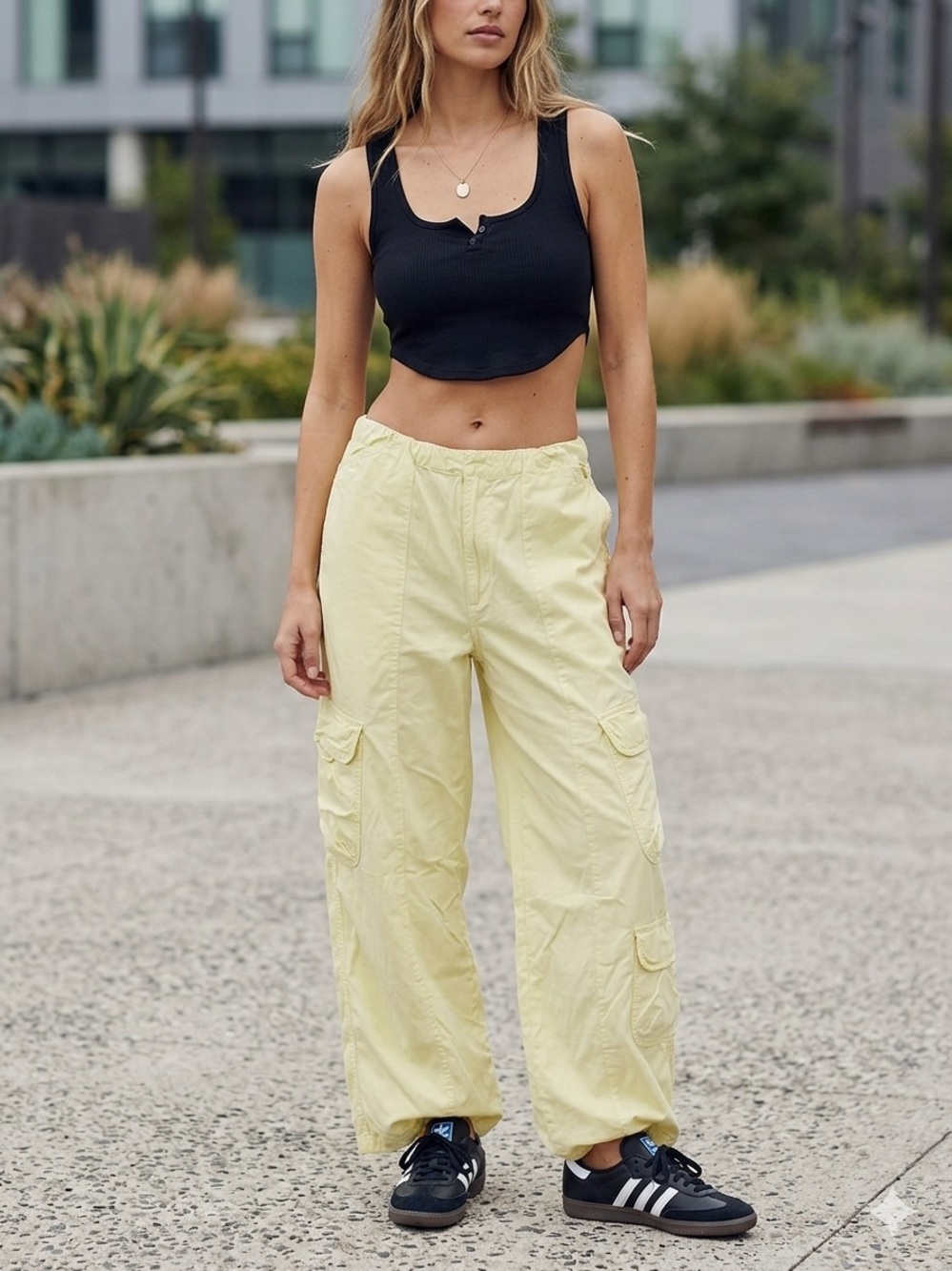 Zara Neon Yellow Wide-Leg Cargo Pants Size 8